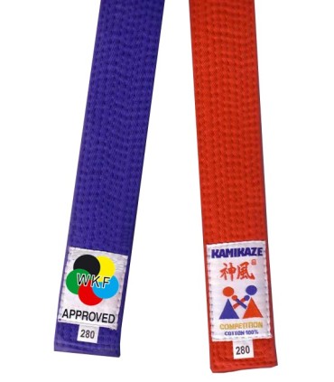 Pack Cintura da competizione rossa e blu KAMIKAZE cottone, omologata WKF/FMK