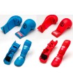 Pack KAMIKAZE de mitaines rouges et bleus et Protèges tibia et pied combinés rouges et bleus (RFEK approved)