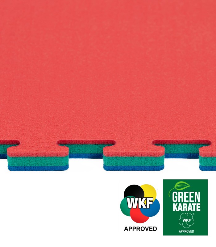 Tatami Puzzle especial de karaté GREEN aprovado pela WKF 100 x 100 x 2 cm, VERMELHO-AZUL, reversível