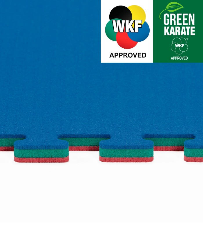 Tatami Puzzle especial de karaté GREEN aprovado pela WKF 100 x 100 x 2 cm, VERMELHO-AZUL, reversível