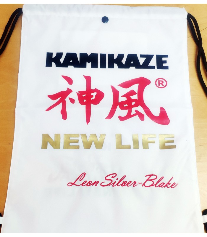 BOLSA-MOCHILA DE GIMNASIO GYM BAG KAMIKAZE NEW LIFE 47 x 35 cm, negra o blanca