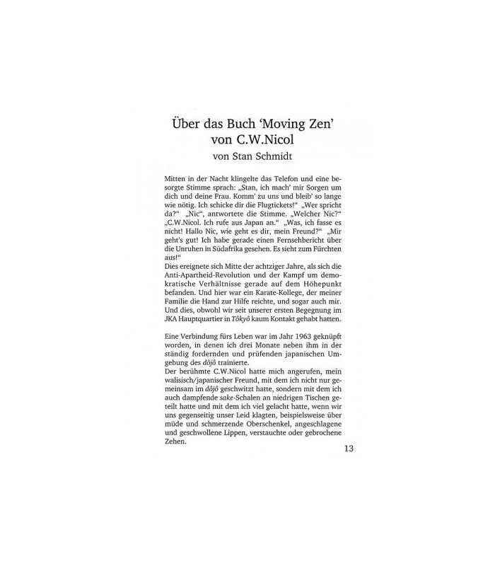 Libro Zen in der Bewegung - Moving Zen, C.W. Nicol, alemán