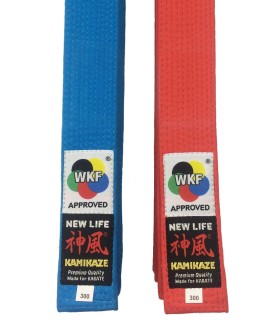 Pack Cinturón de competición Rojo y Azúl KAMIKAZE KATA, algodón especial BST "NEW LIFE Premium", aprobado WKF