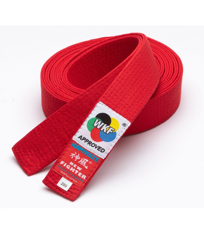 Ceinture de compétition KAMIKAZE "NEW FIGHTER" made for KUMITE, homologuée FFKAMA/WKF, ROUGE ou BLEUE