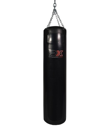 Saco de boxe PROFESSIONAL XPERIENCE, vinil preto, 100 x 35 cm, com correntes, cheio..