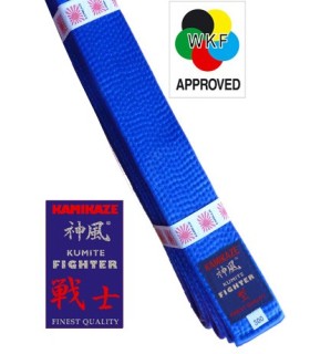 Ceinture compétition Kumite Kamikaze WKF Kumite-Fighter en soie-satin, bleue