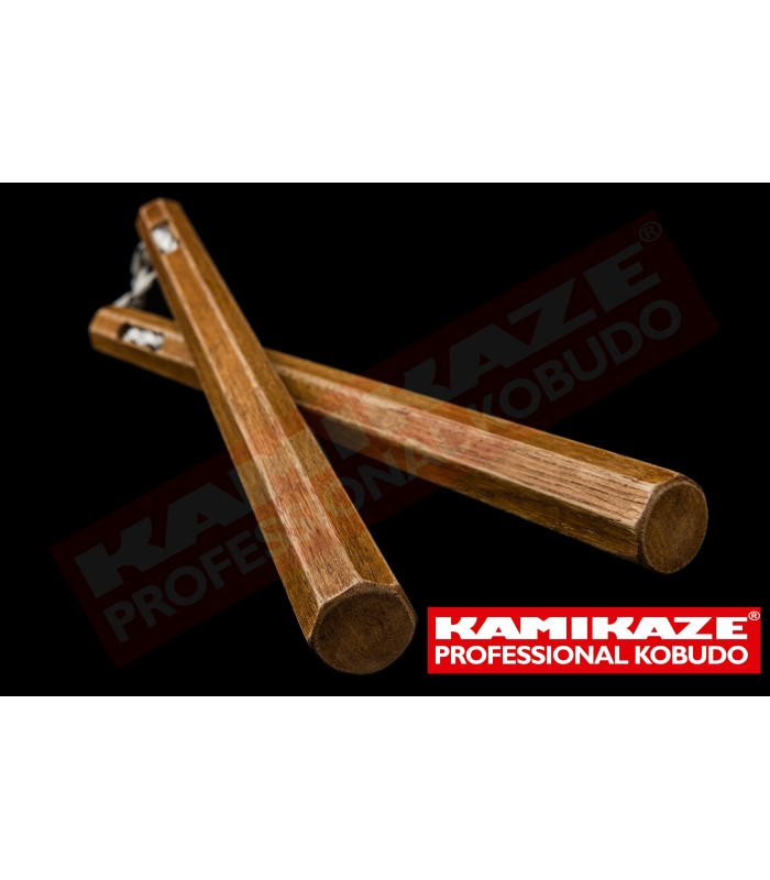 Nunchaku KAMIKAZE PROFESSIONAL KOBUDO, chêne, octagonal, triple corde, fait à la main