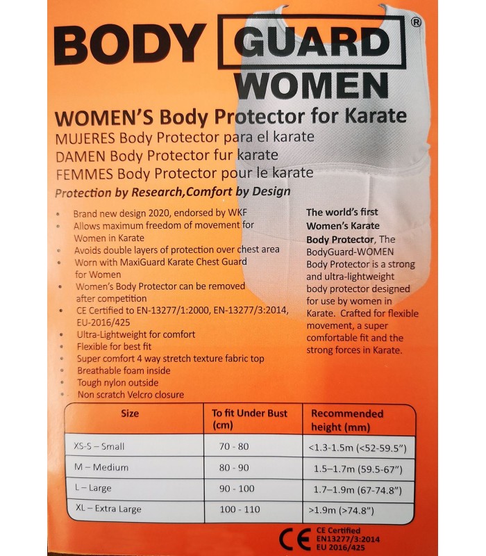 Protetor Feminino Karate Shureido BodyGuard Ultra Lightweight, WKF Approved