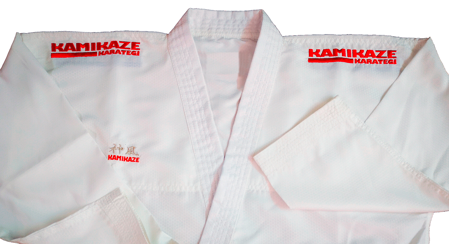 Kamikaze Karategi brand logo embroidery in Red on both shoulders